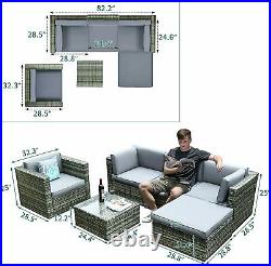YITAHOME 6 Pieces Outdoor Patio Furniture PE Rattan Wicker Sectional Sofa Set