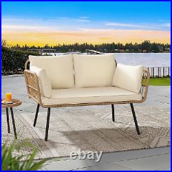 YITAHOME Patio Sofa All-Weather Wicker Loveseats Furniture with Beige Cushions