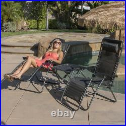 Zero Gravity Chairs Case Of (2) Lounge Patio Chair + Cup Holder Table Combo Kit
